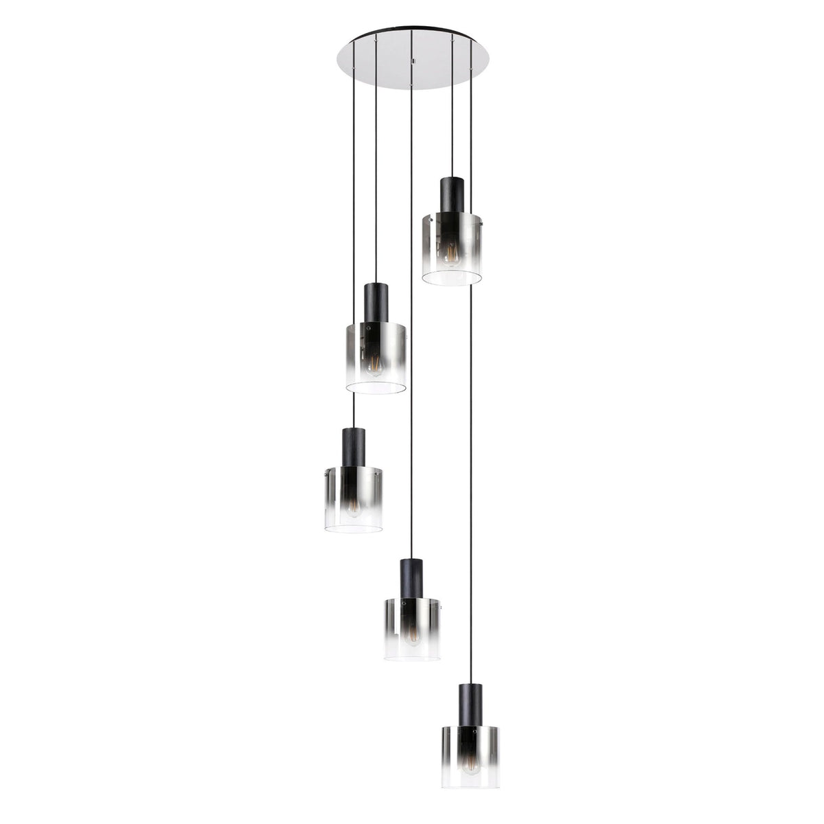 Belstone 5 Drop Round Pendant in Black & Chrome with Smoke Fade Glass