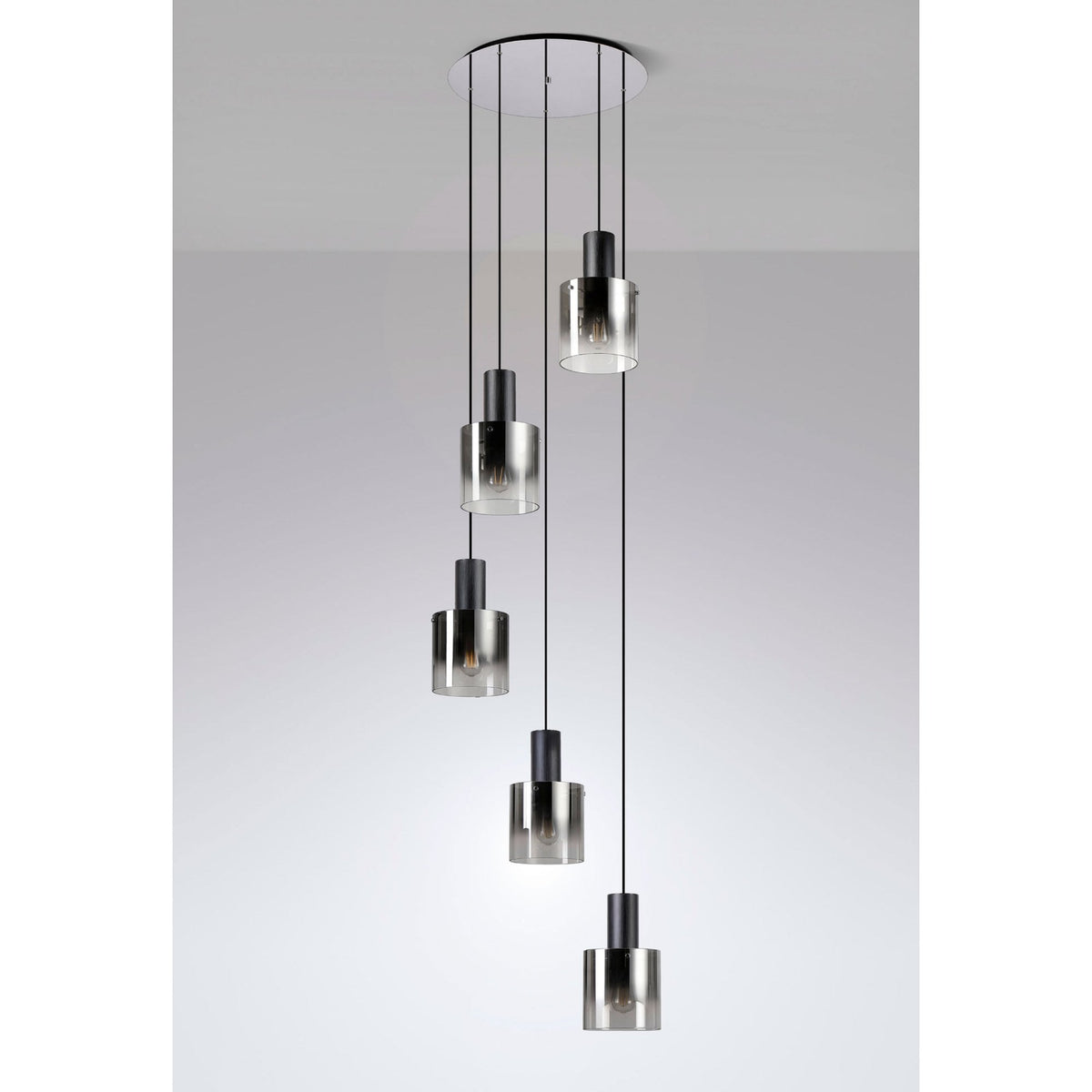 Belstone 5 Drop Round Pendant in Black & Chrome with Smoke Fade Glass