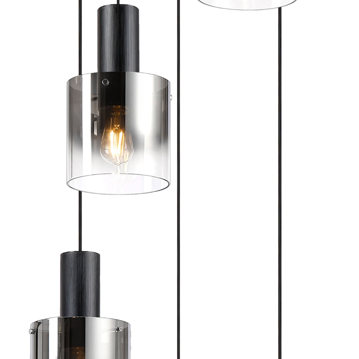 Belstone 5 Drop Round Pendant in Black & Chrome with Smoke Fade Glass