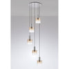 Belstone 5 Drop Round Pendant in Polished Nickel & Black with Amber Fade Glass