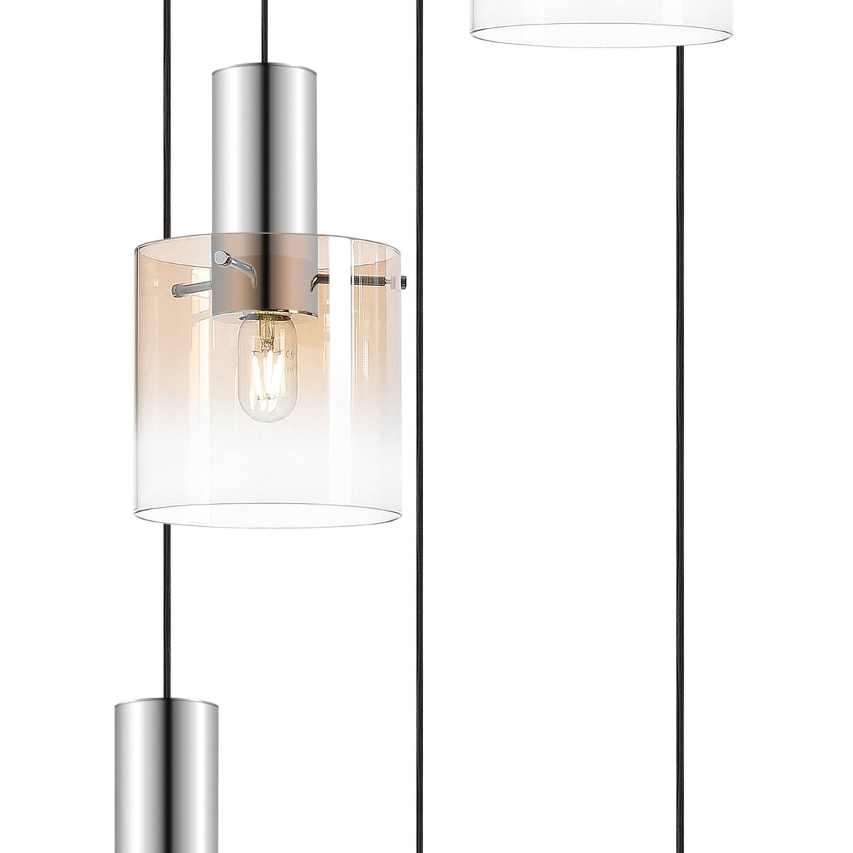 Belstone 5 Drop Round Pendant in Polished Nickel & Black with Amber Fade Glass
