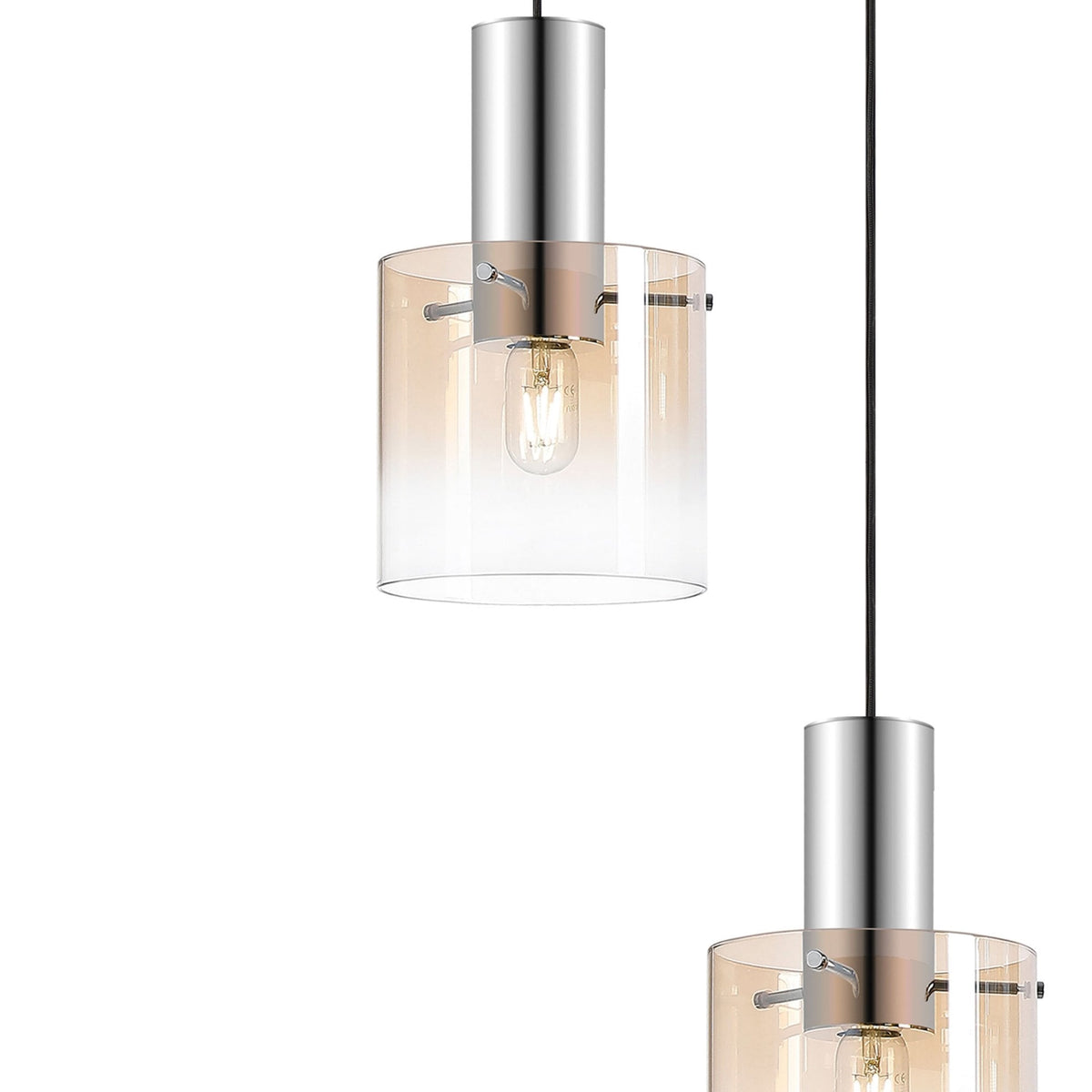 Belstone 5 Drop Round Pendant in Polished Nickel & Black with Amber Fade Glass