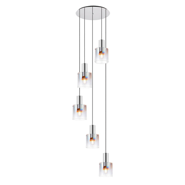 Belstone 5 Drop Round Pendant in Polished Nickel & Black with Iridescent Fade Glass