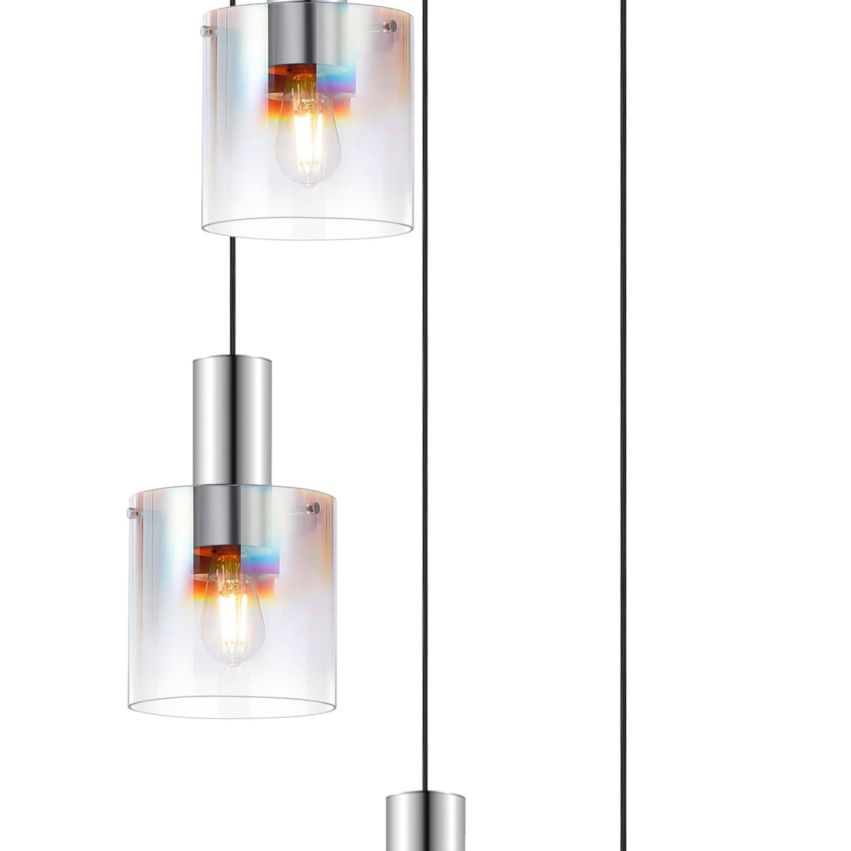 Belstone 5 Drop Round Pendant in Polished Nickel & Black with Iridescent Fade Glass