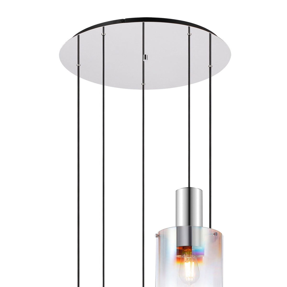 Belstone 5 Drop Round Pendant in Polished Nickel & Black with Iridescent Fade Glass