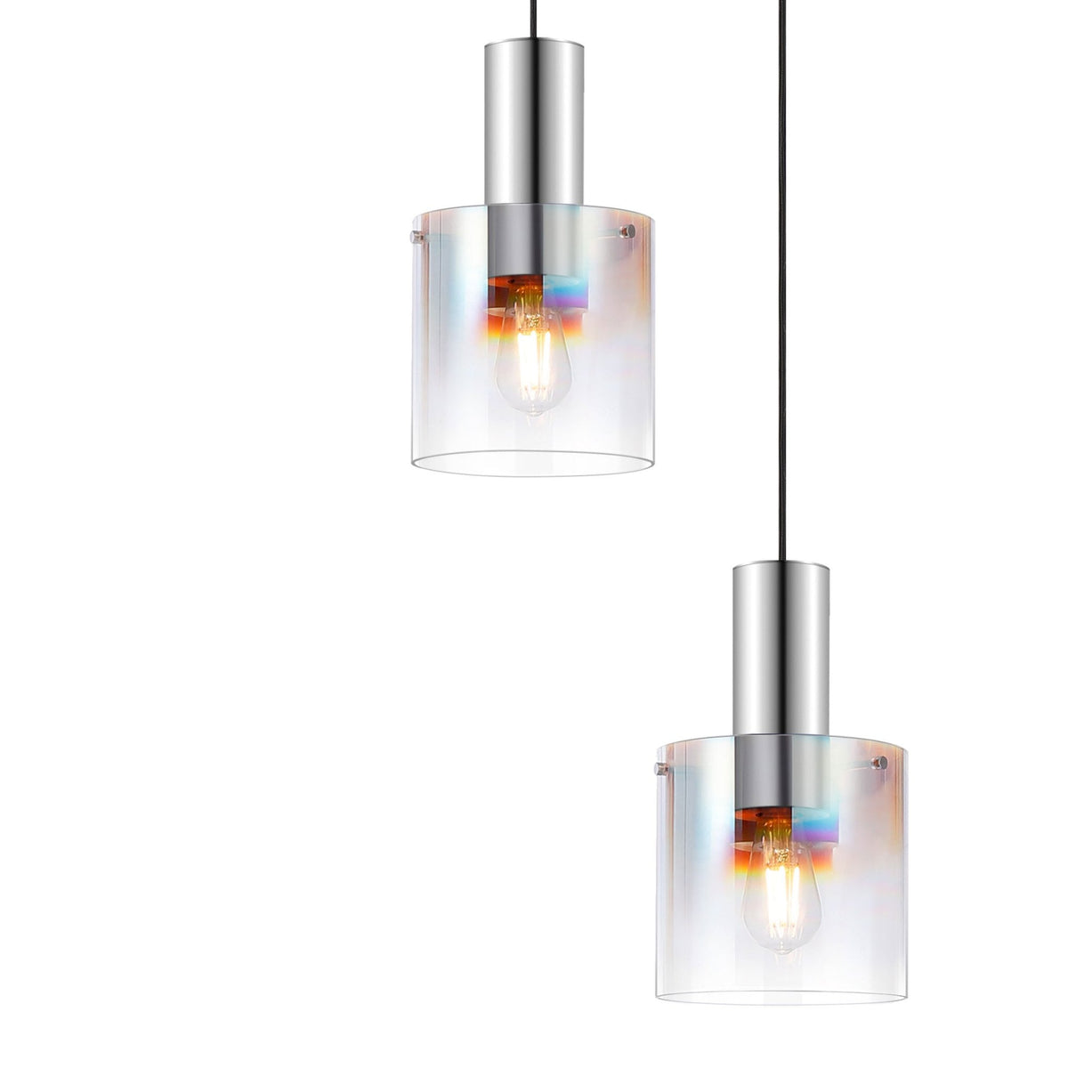 Belstone 5 Drop Round Pendant in Polished Nickel & Black with Iridescent Fade Glass