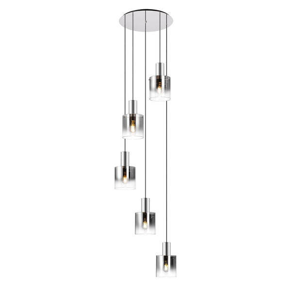 Belstone 5 Drop Round Pendant in Polished Nickel & Black with Smoke Fade Glass