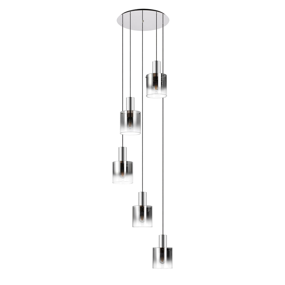 Belstone 5 Drop Round Pendant in Polished Nickel & Black with Smoke Fade Glass