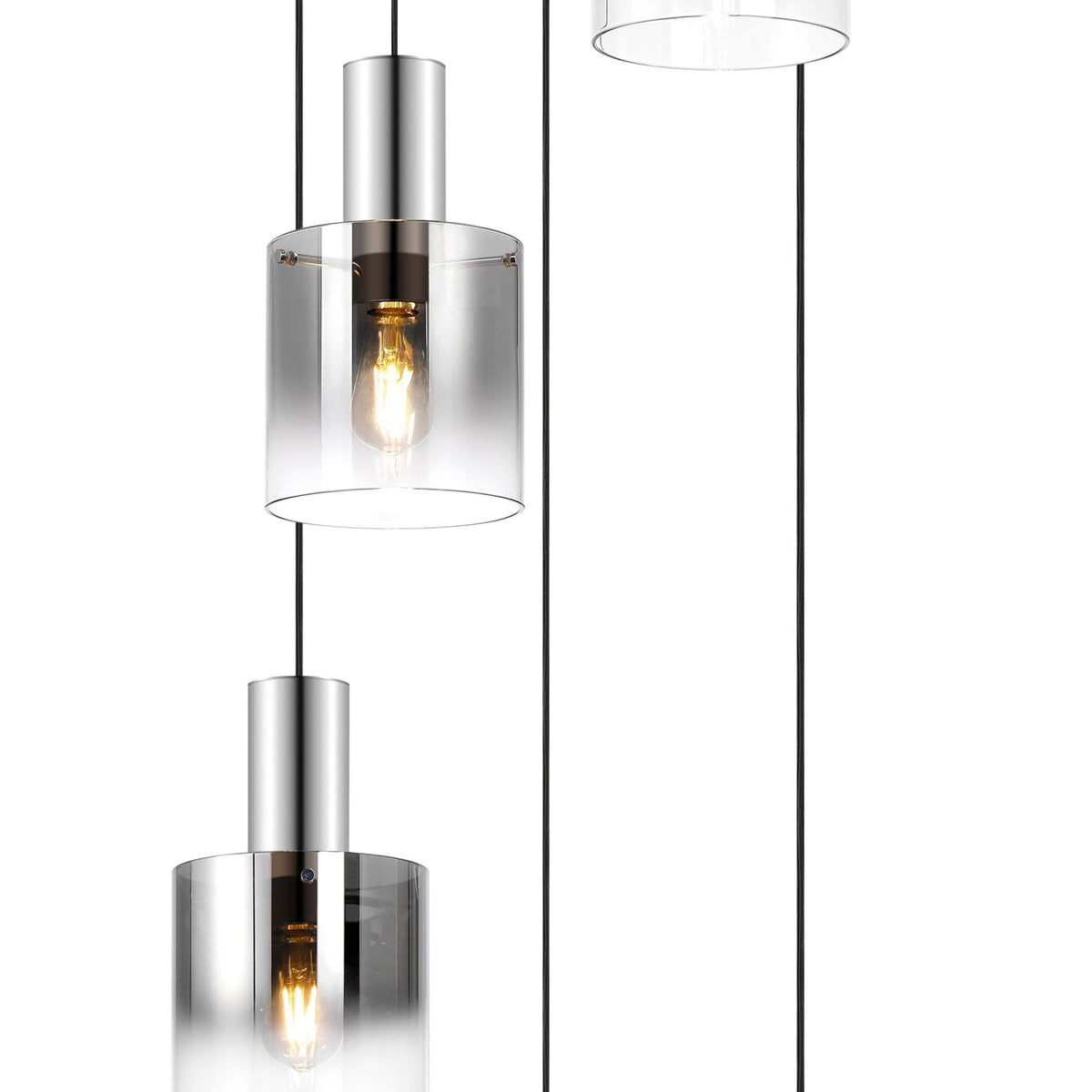 Belstone 5 Drop Round Pendant in Polished Nickel & Black with Smoke Fade Glass