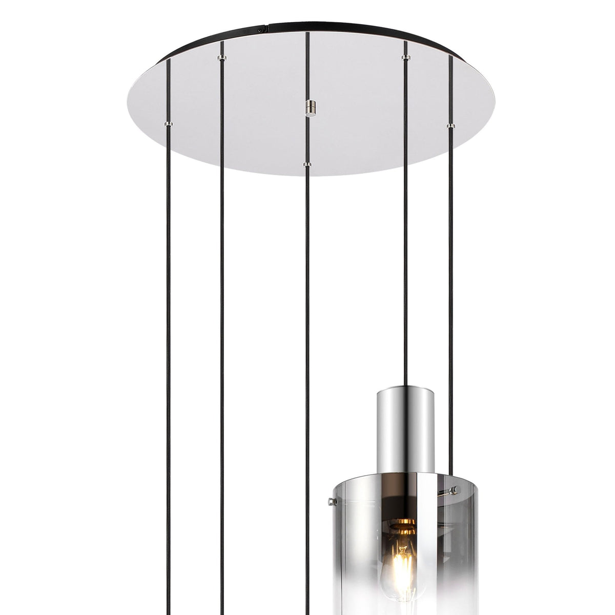 Belstone 5 Drop Round Pendant in Polished Nickel & Black with Smoke Fade Glass