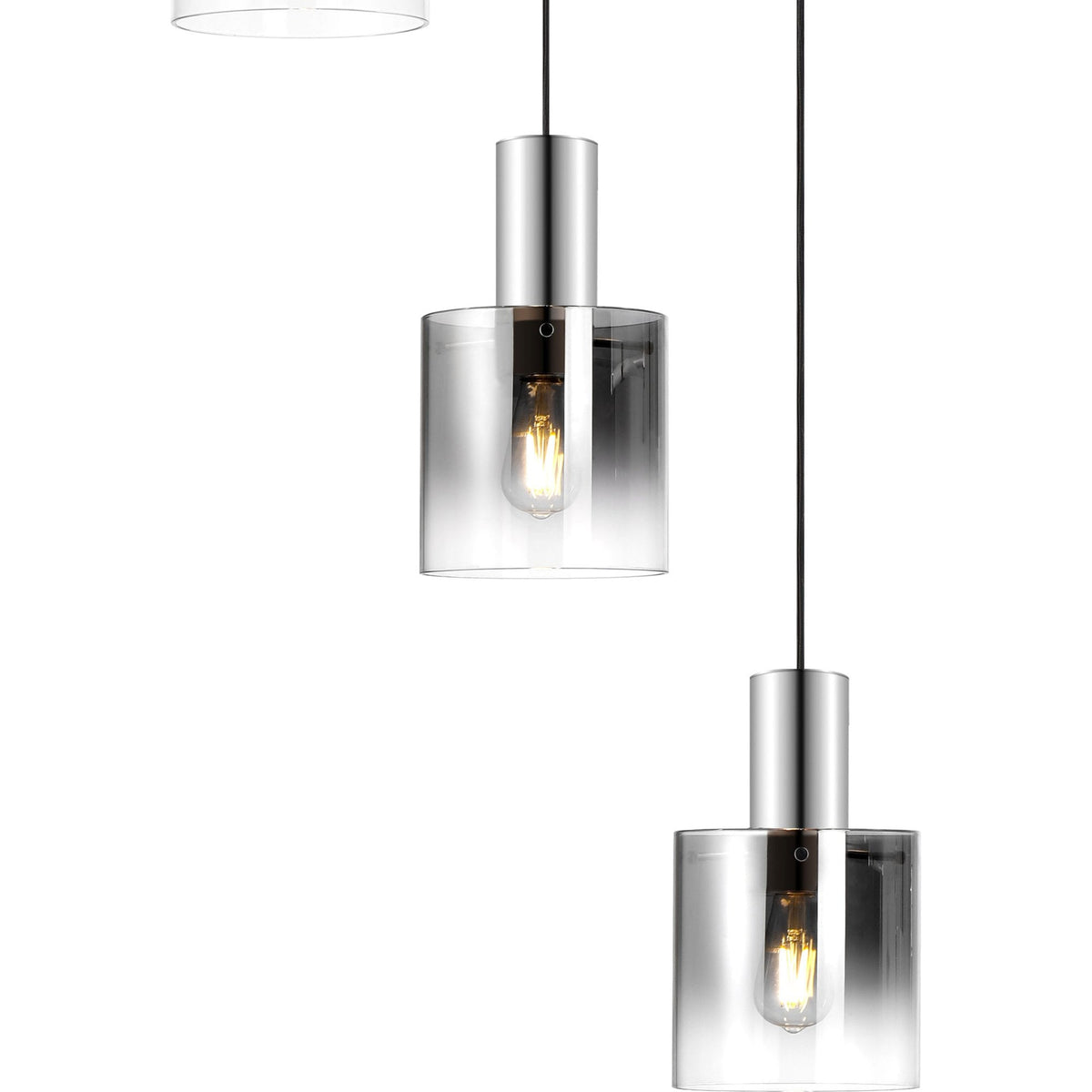 Belstone 5 Drop Round Pendant in Polished Nickel & Black with Smoke Fade Glass