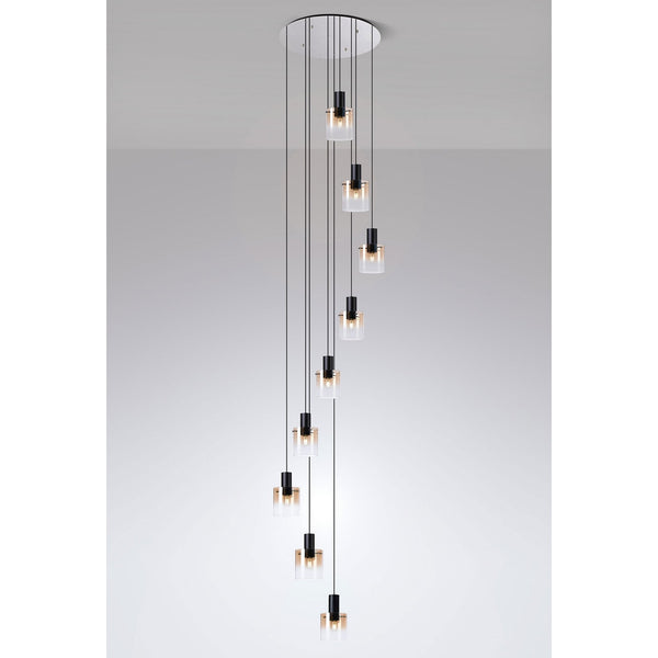 Belstone 9 Drop Round Pendant in Black & Chrome with Amber Fade Glass