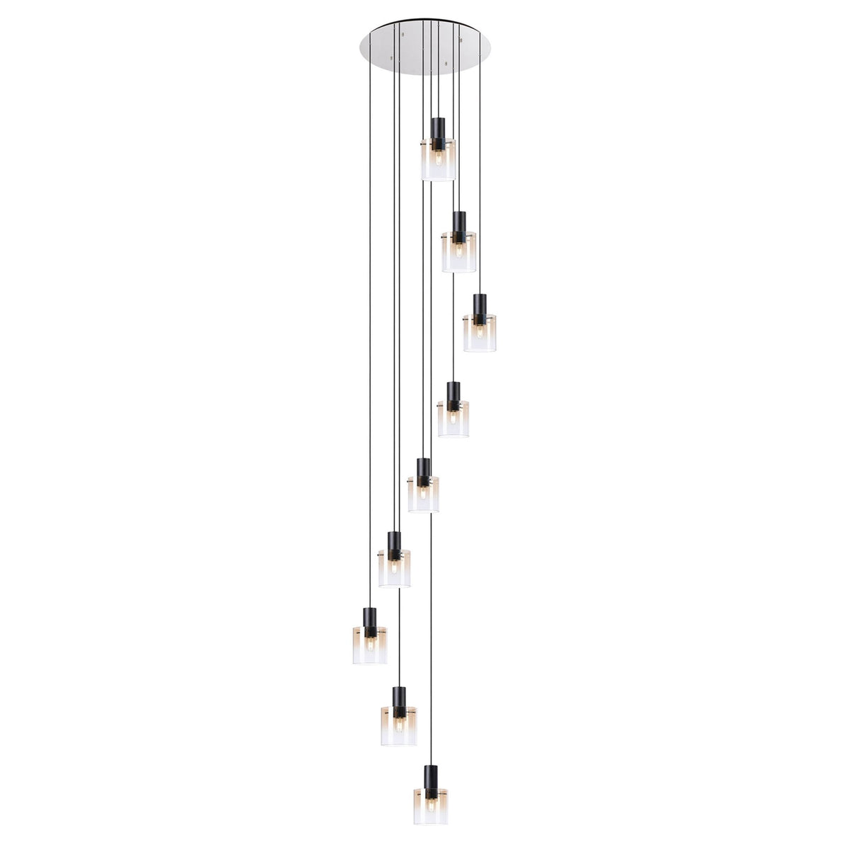 Belstone 9 Drop Round Pendant in Black & Chrome with Amber Fade Glass