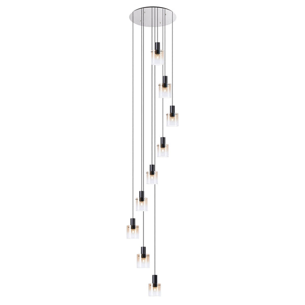 Belstone 9 Drop Round Pendant in Black & Chrome with Amber Fade Glass