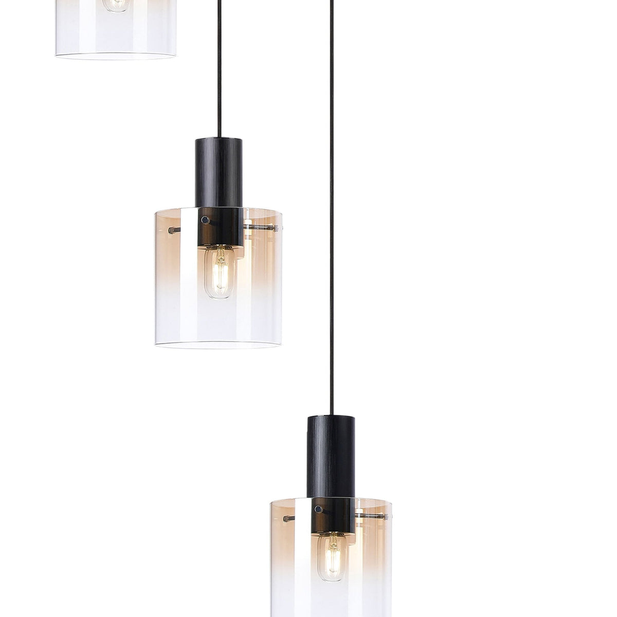 Belstone 9 Drop Round Pendant in Black & Chrome with Amber Fade Glass