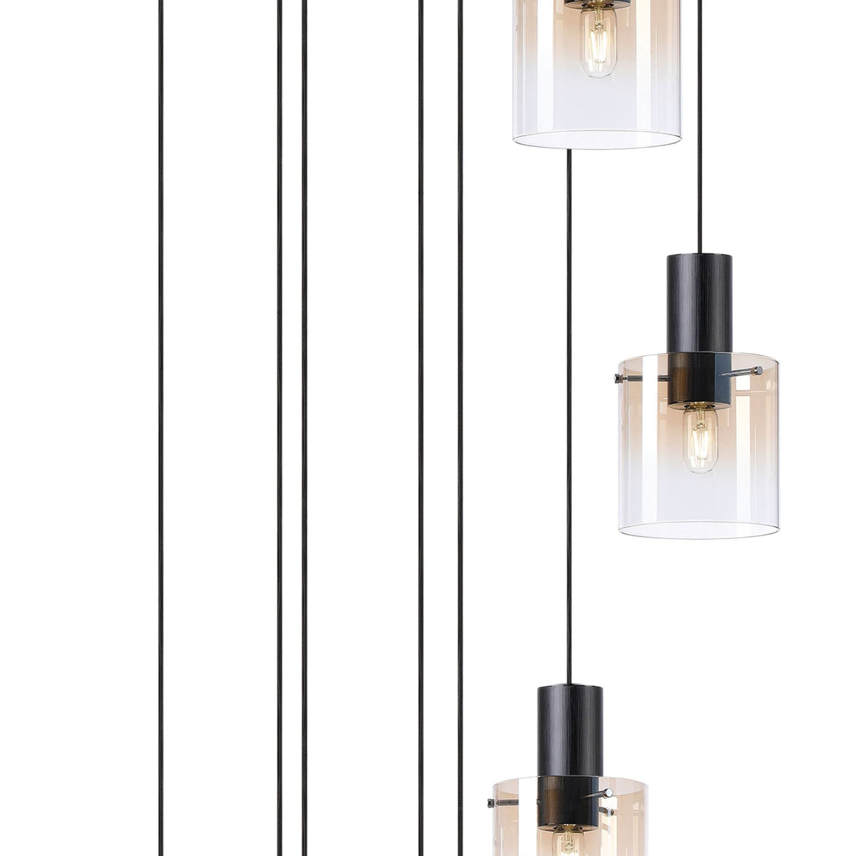 Belstone 9 Drop Round Pendant in Black & Chrome with Amber Fade Glass
