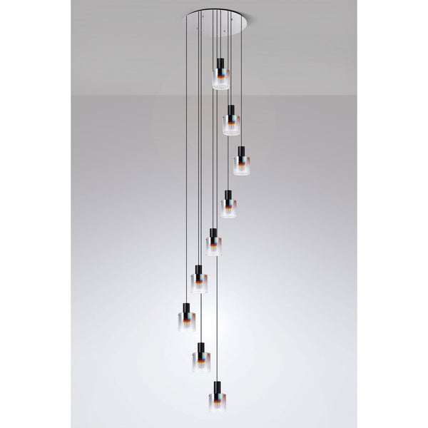 Belstone 9 Drop Round Pendant in Black & Chrome with Iridescent Fade Glass