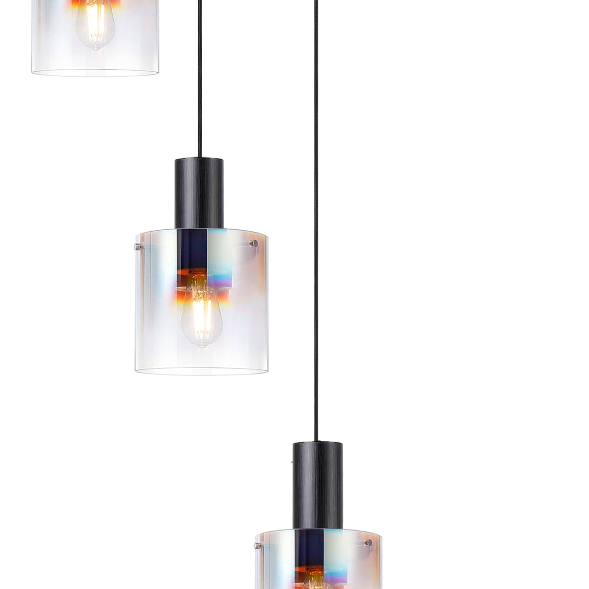 Belstone 9 Drop Round Pendant in Black & Chrome with Iridescent Fade Glass