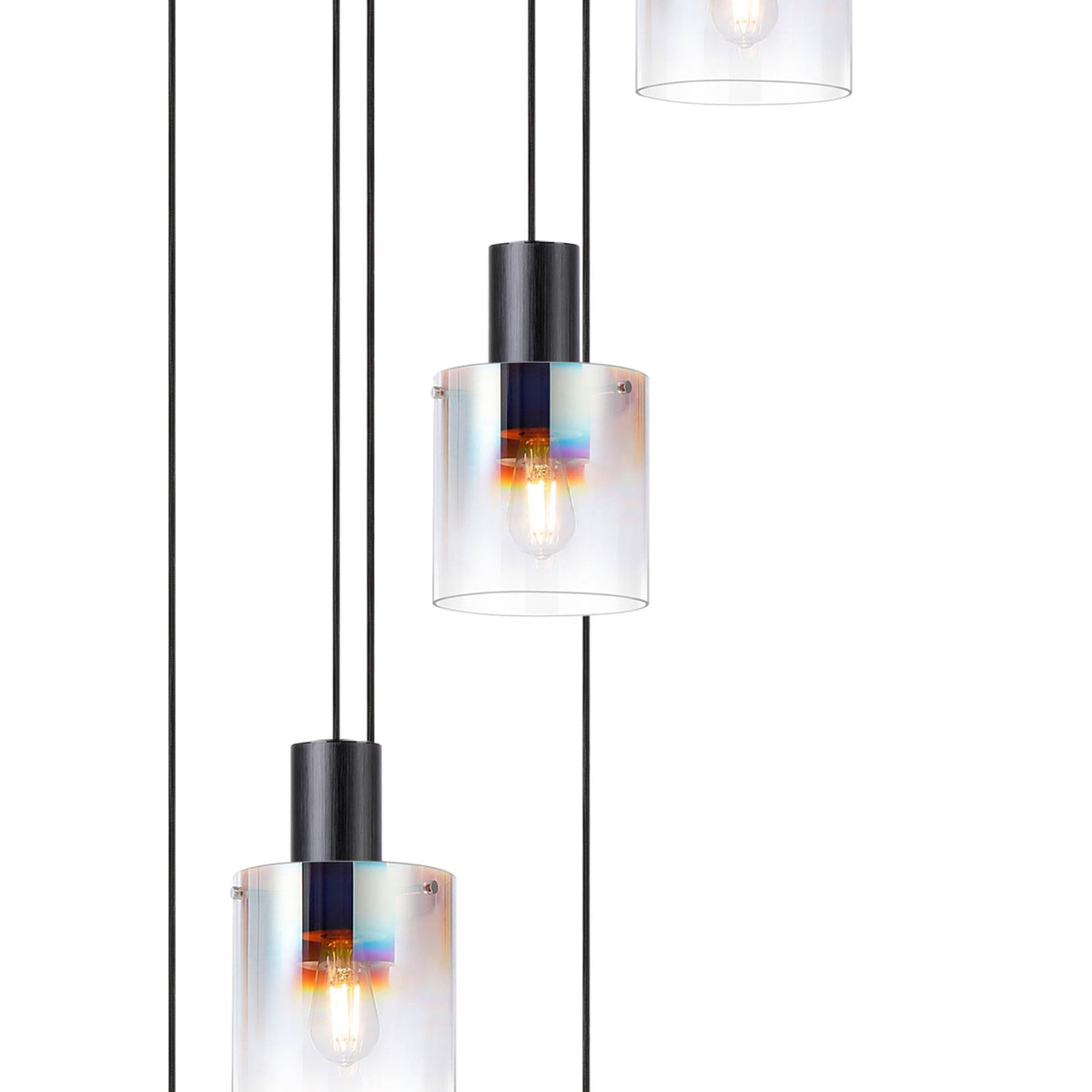Belstone 9 Drop Round Pendant in Black & Chrome with Iridescent Fade Glass