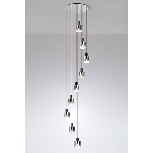 Belstone 9 Drop Round Pendant in Black & Chrome with Smoke Fade Glass