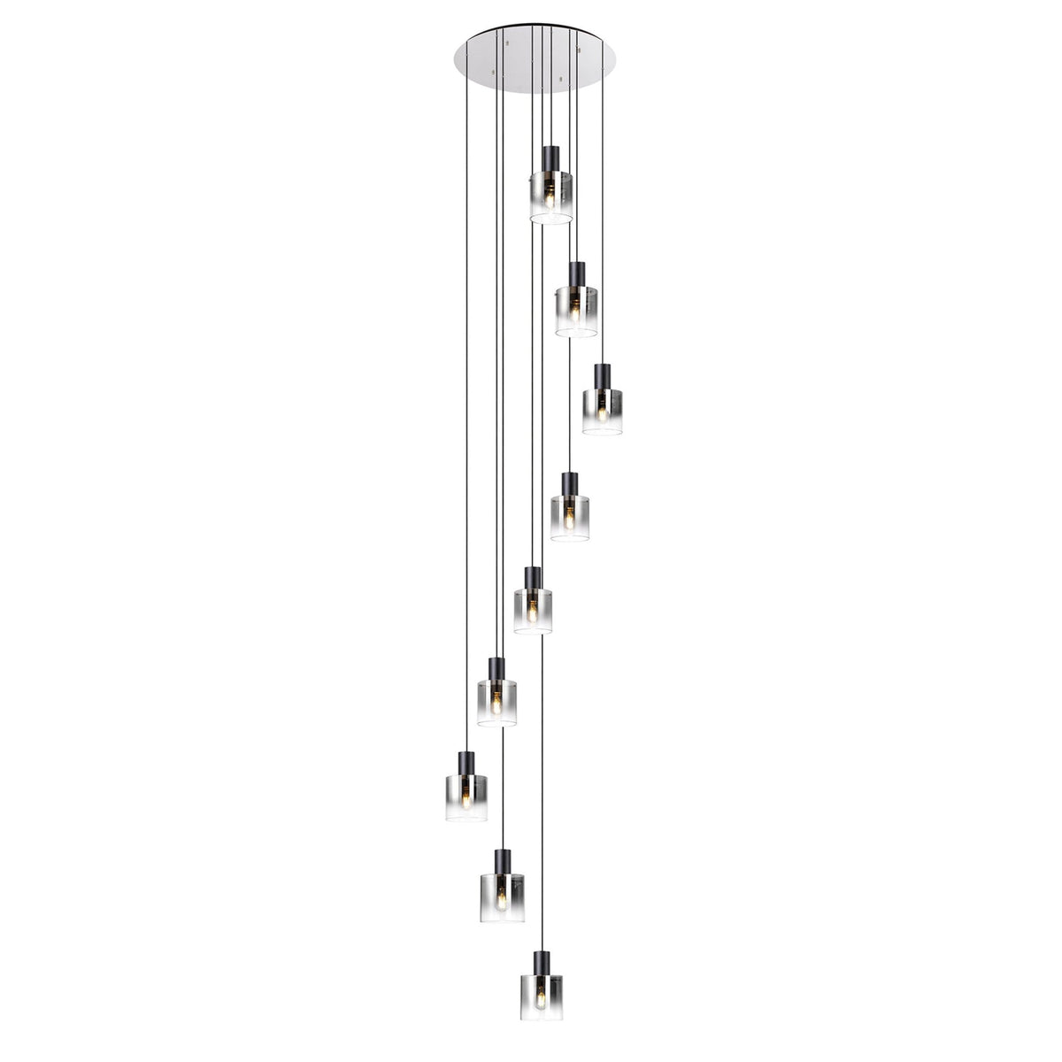 Belstone 9 Drop Round Pendant in Black & Chrome with Smoke Fade Glass