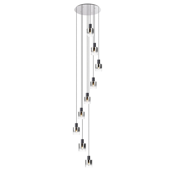 Belstone 9 Drop Round Pendant in Black & Chrome with Smoke Fade Glass
