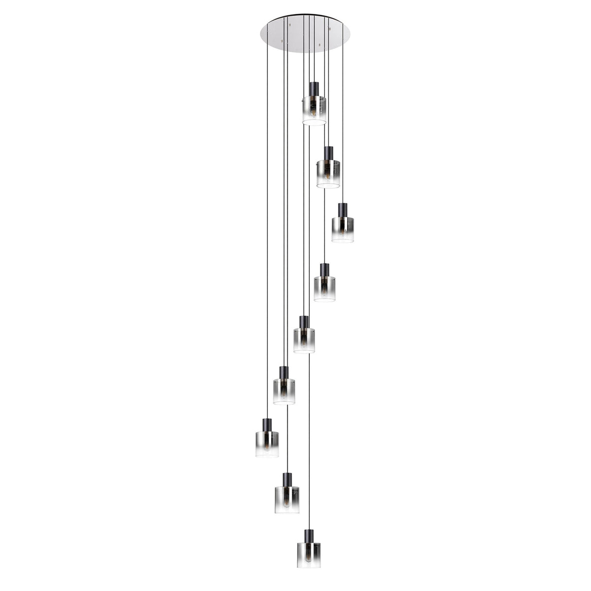 Belstone 9 Drop Round Pendant in Black & Chrome with Smoke Fade Glass