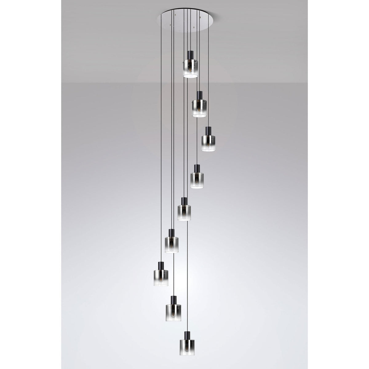 Belstone 9 Drop Round Pendant in Black & Chrome with Smoke Fade Glass