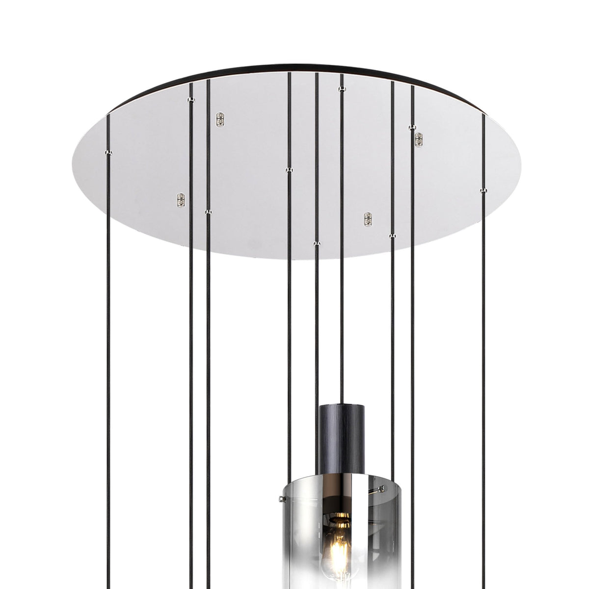 Belstone 9 Drop Round Pendant in Black & Chrome with Smoke Fade Glass