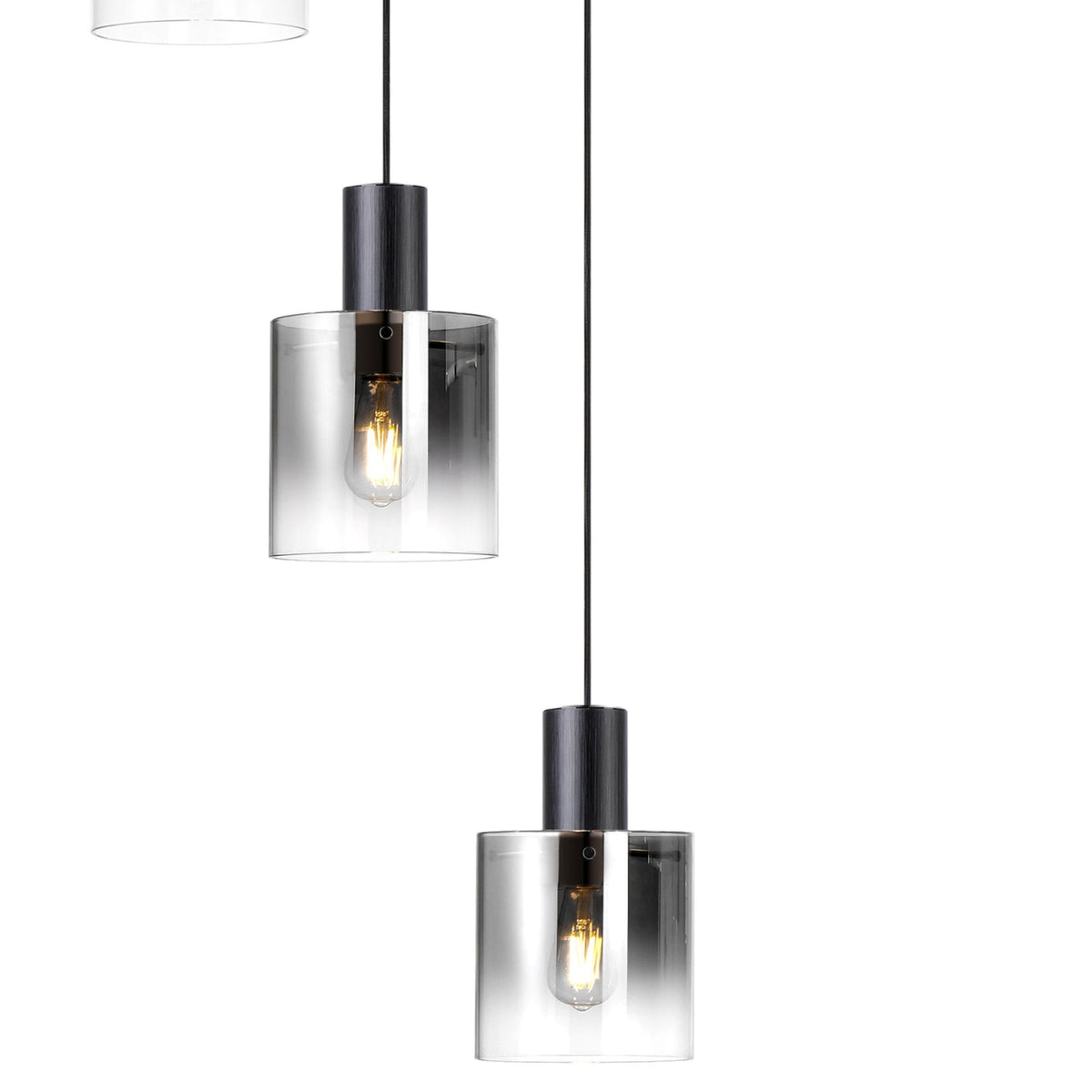 Belstone 9 Drop Round Pendant in Black & Chrome with Smoke Fade Glass