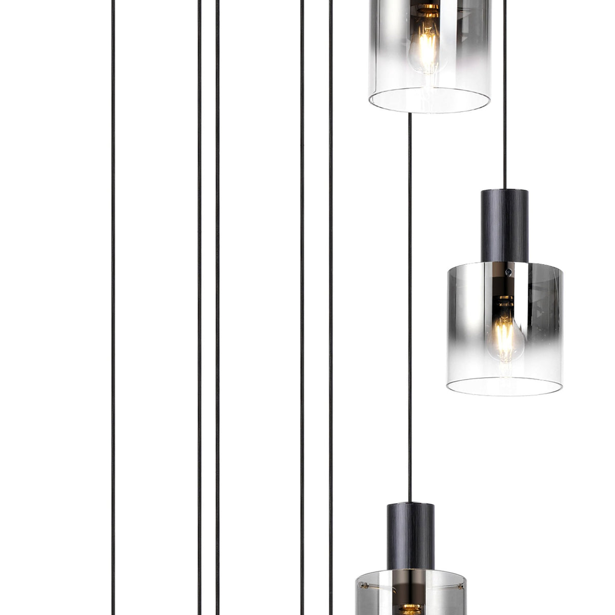 Belstone 9 Drop Round Pendant in Black & Chrome with Smoke Fade Glass