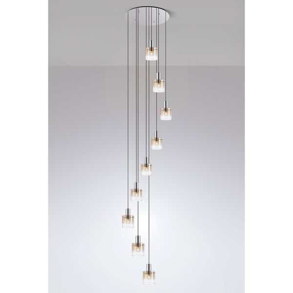 Belstone 9 Drop Round Pendant in Polished Nickel & Black with Amber Fade Glass
