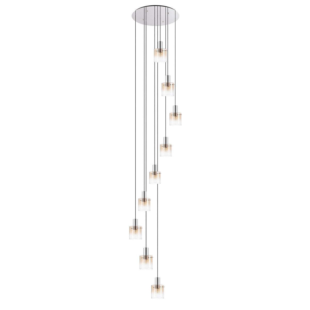 Belstone 9 Drop Round Pendant in Polished Nickel & Black with Amber Fade Glass