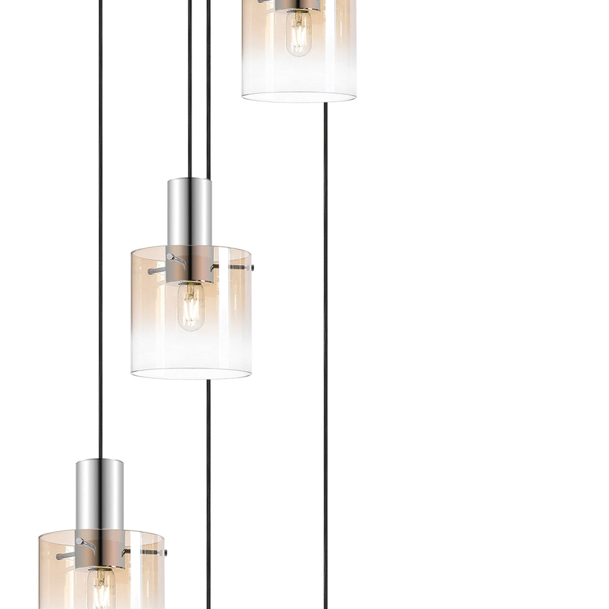 Belstone 9 Drop Round Pendant in Polished Nickel & Black with Amber Fade Glass