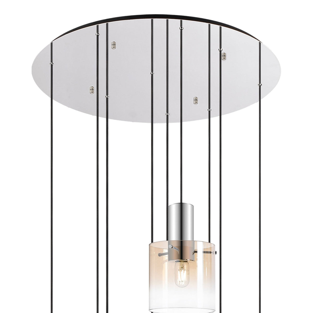 Belstone 9 Drop Round Pendant in Polished Nickel & Black with Amber Fade Glass