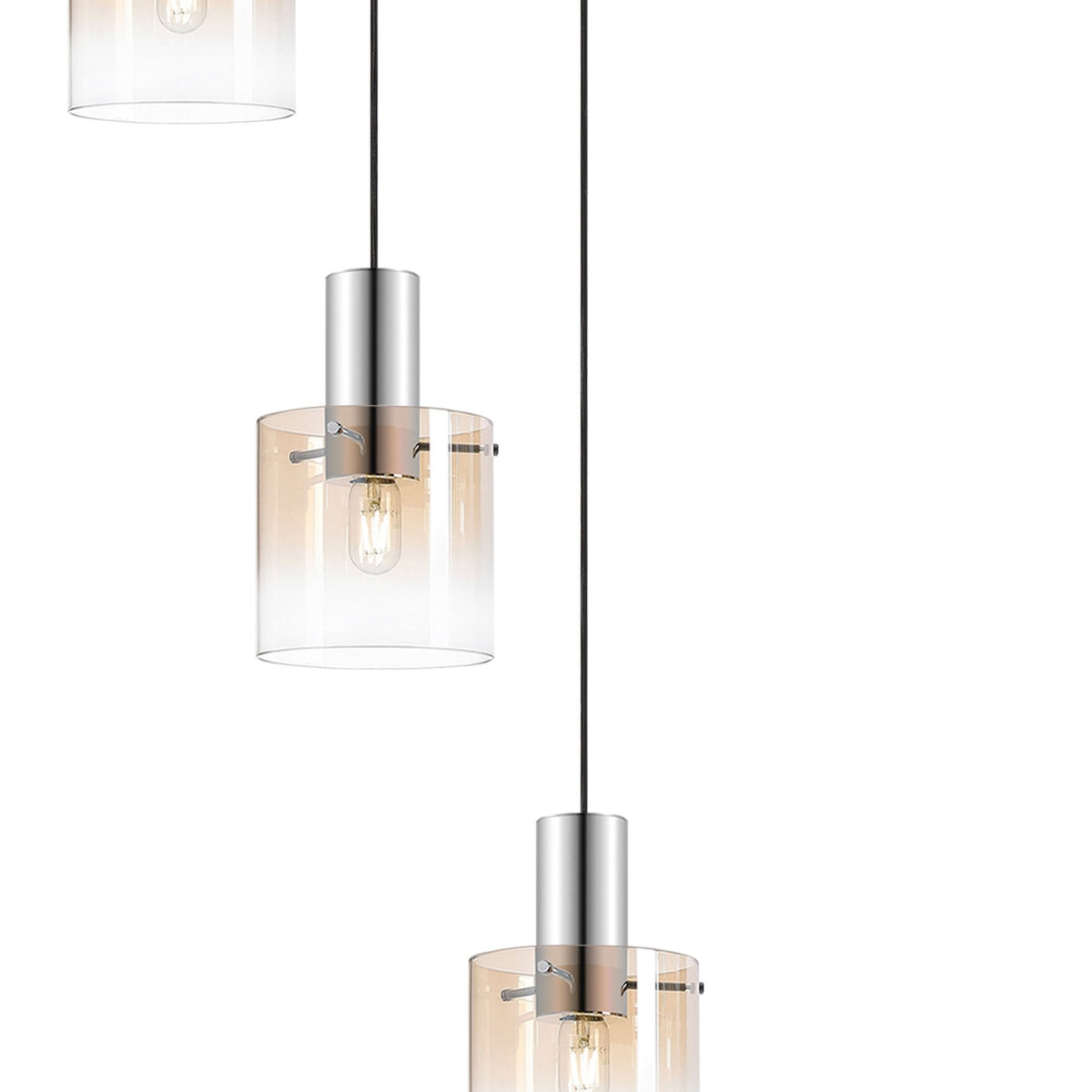 Belstone 9 Drop Round Pendant in Polished Nickel & Black with Amber Fade Glass