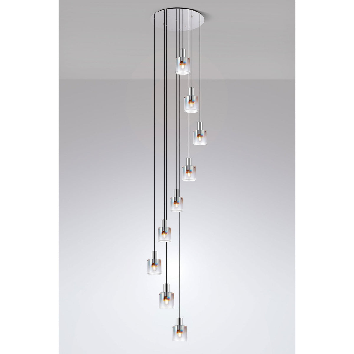 Belstone 9 Drop Round Pendant in Polished Nickel & Black with Iridescent Fade Glass