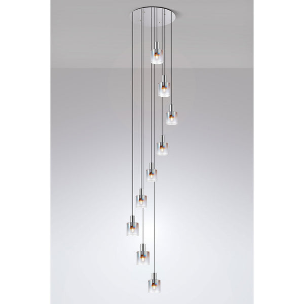 Belstone 9 Drop Round Pendant in Polished Nickel & Black with Iridescent Fade Glass