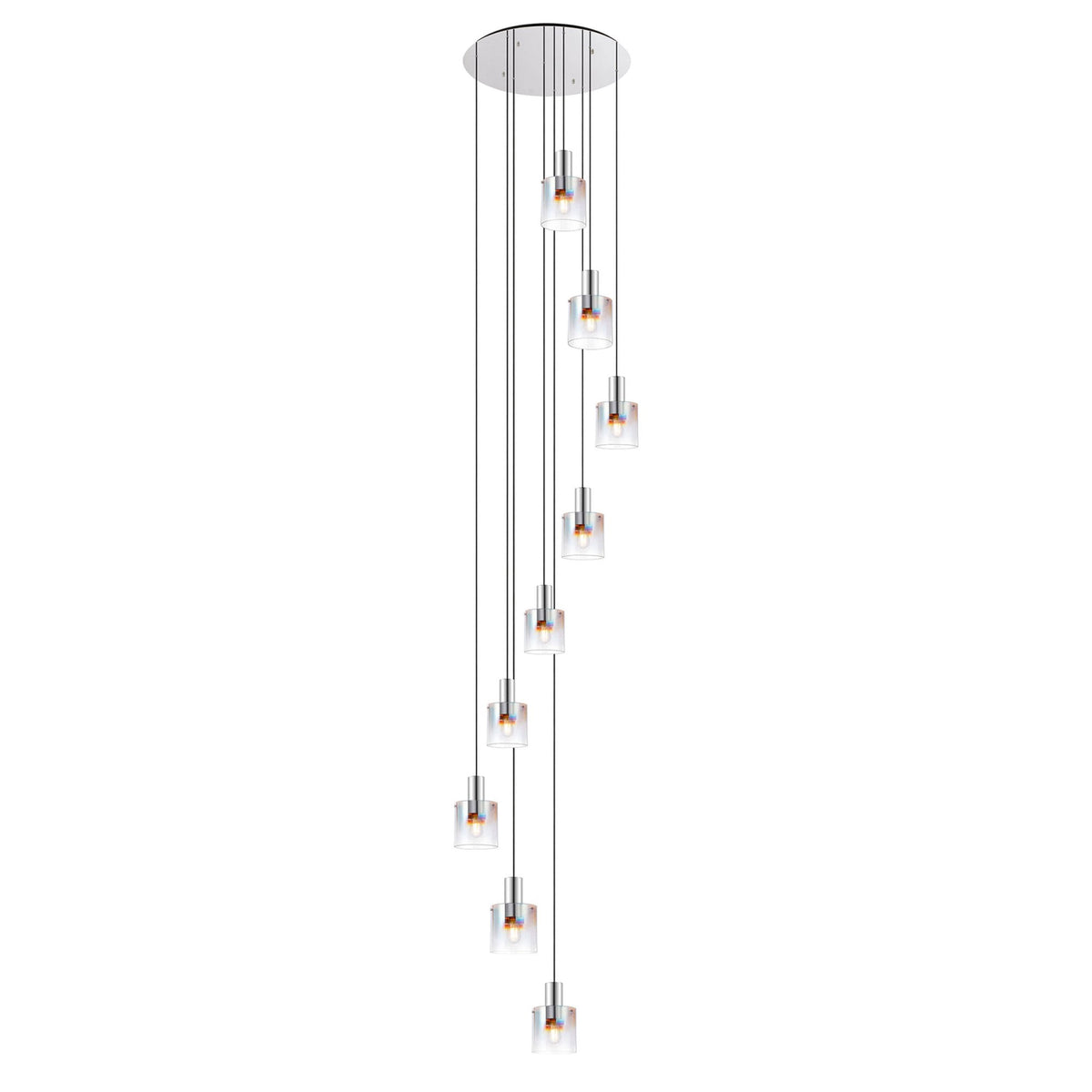 Belstone 9 Drop Round Pendant in Polished Nickel & Black with Iridescent Fade Glass