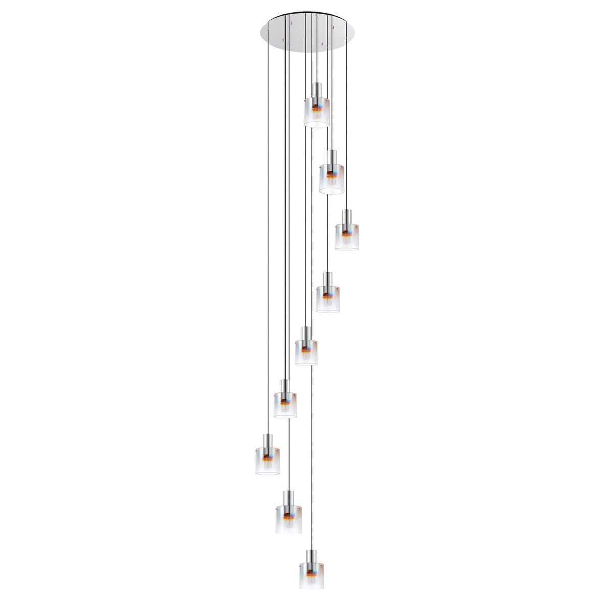 Belstone 9 Drop Round Pendant in Polished Nickel & Black with Iridescent Fade Glass
