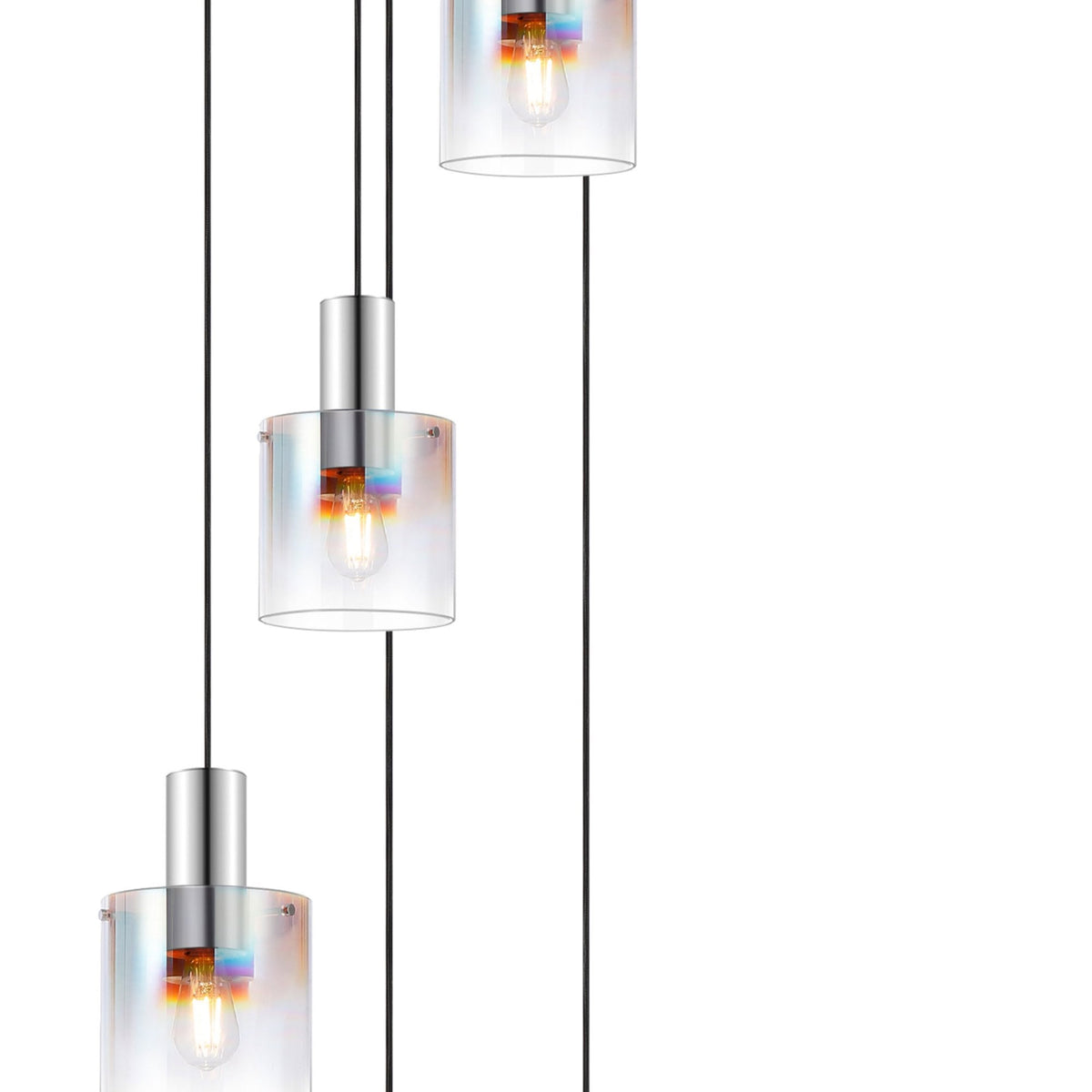 Belstone 9 Drop Round Pendant in Polished Nickel & Black with Iridescent Fade Glass