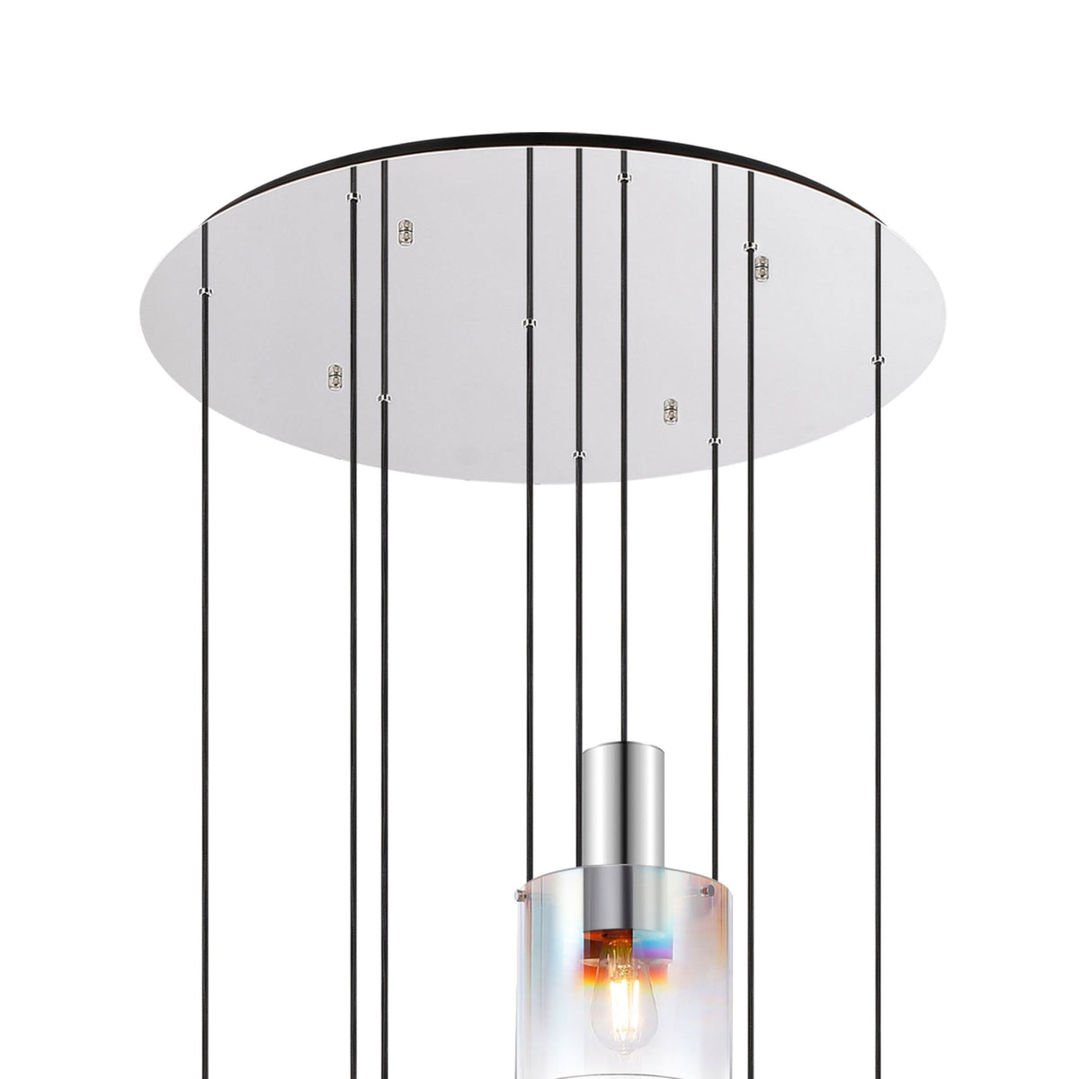 Belstone 9 Drop Round Pendant in Polished Nickel & Black with Iridescent Fade Glass