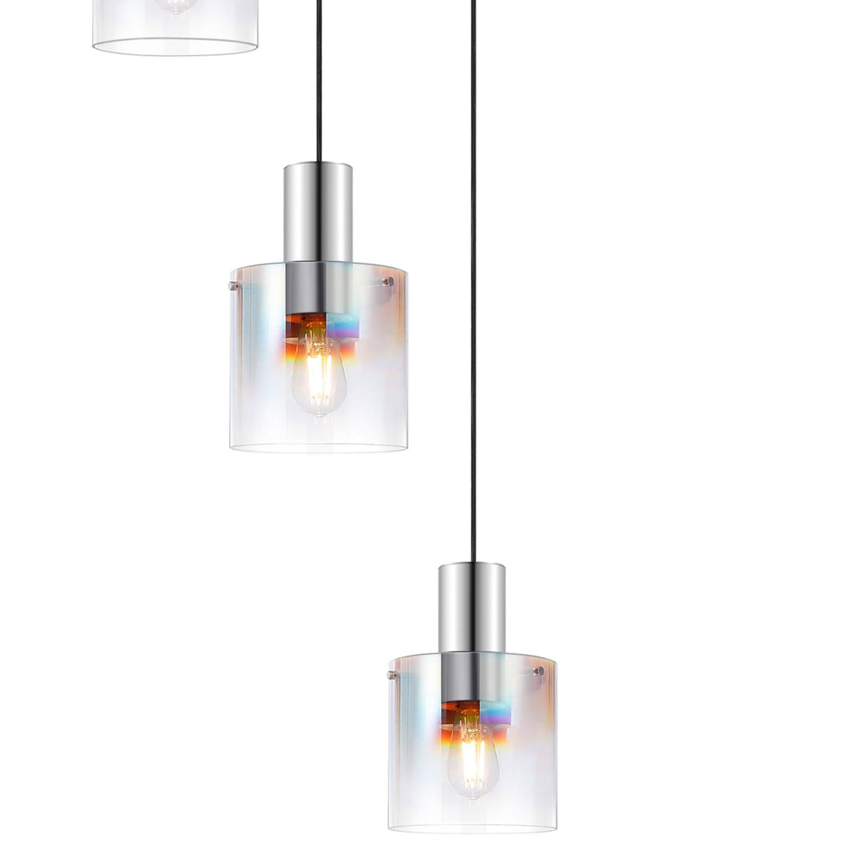 Belstone 9 Drop Round Pendant in Polished Nickel & Black with Iridescent Fade Glass