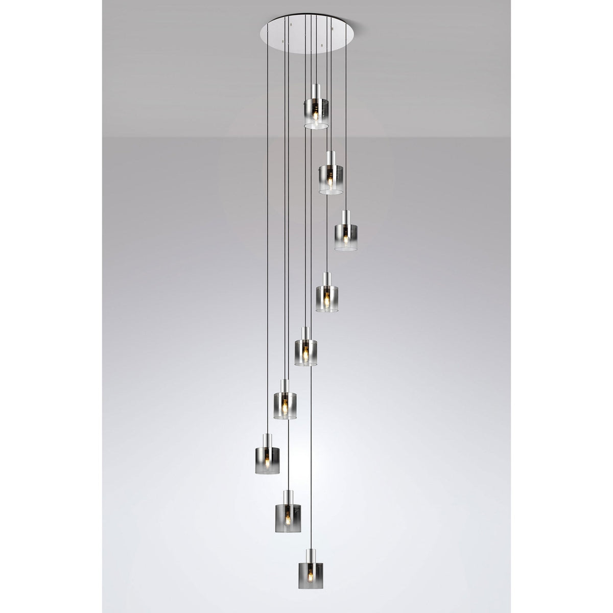 Belstone 9 Drop Round Pendant in Polished Nickel & Black with Smoke Fade Glass