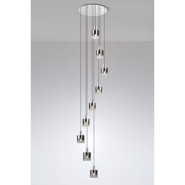 Belstone 9 Drop Round Pendant in Polished Nickel & Black with Smoke Fade Glass