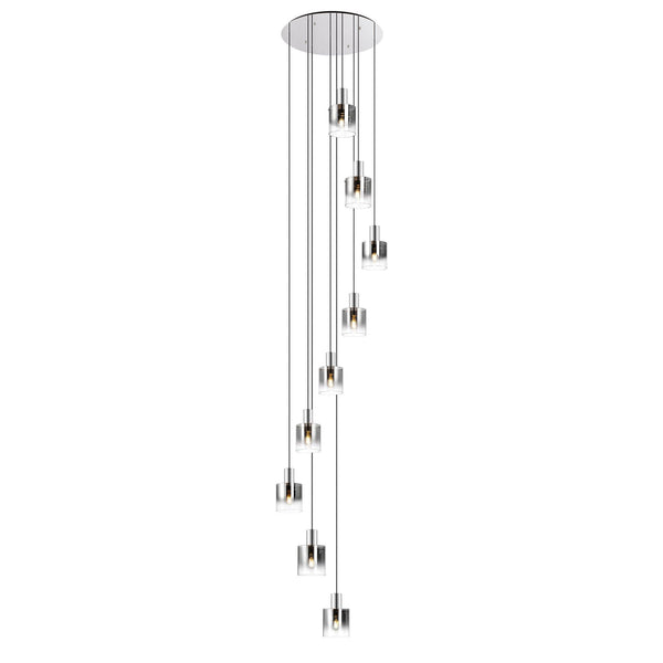 Belstone 9 Drop Round Pendant in Polished Nickel & Black with Smoke Fade Glass