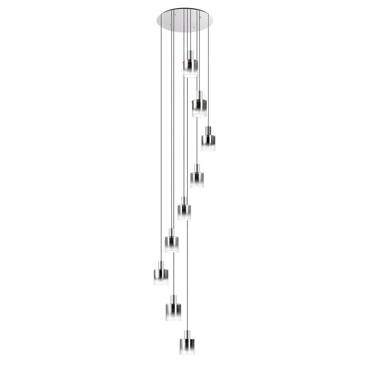 Belstone 9 Drop Round Pendant in Polished Nickel & Black with Smoke Fade Glass