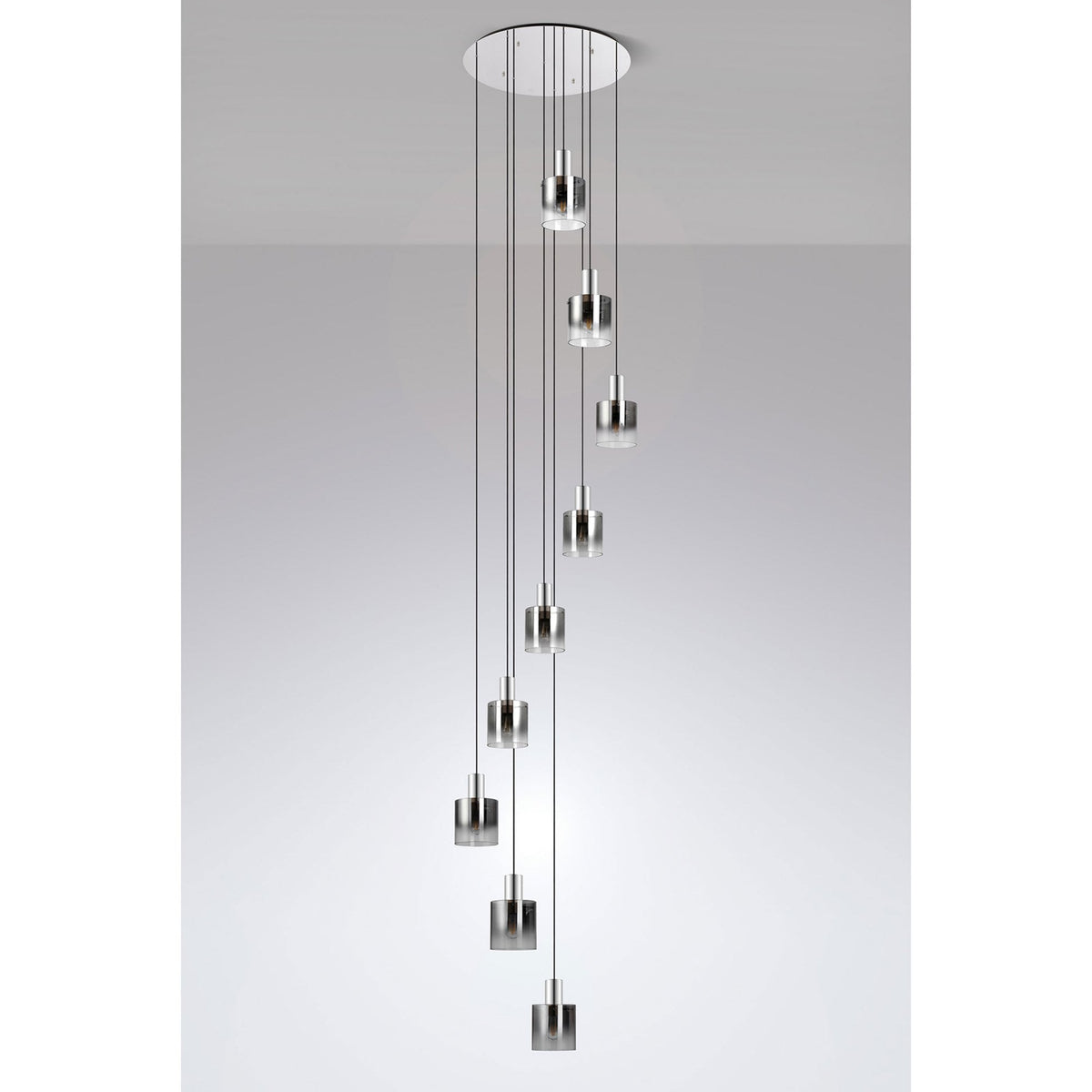 Belstone 9 Drop Round Pendant in Polished Nickel & Black with Smoke Fade Glass