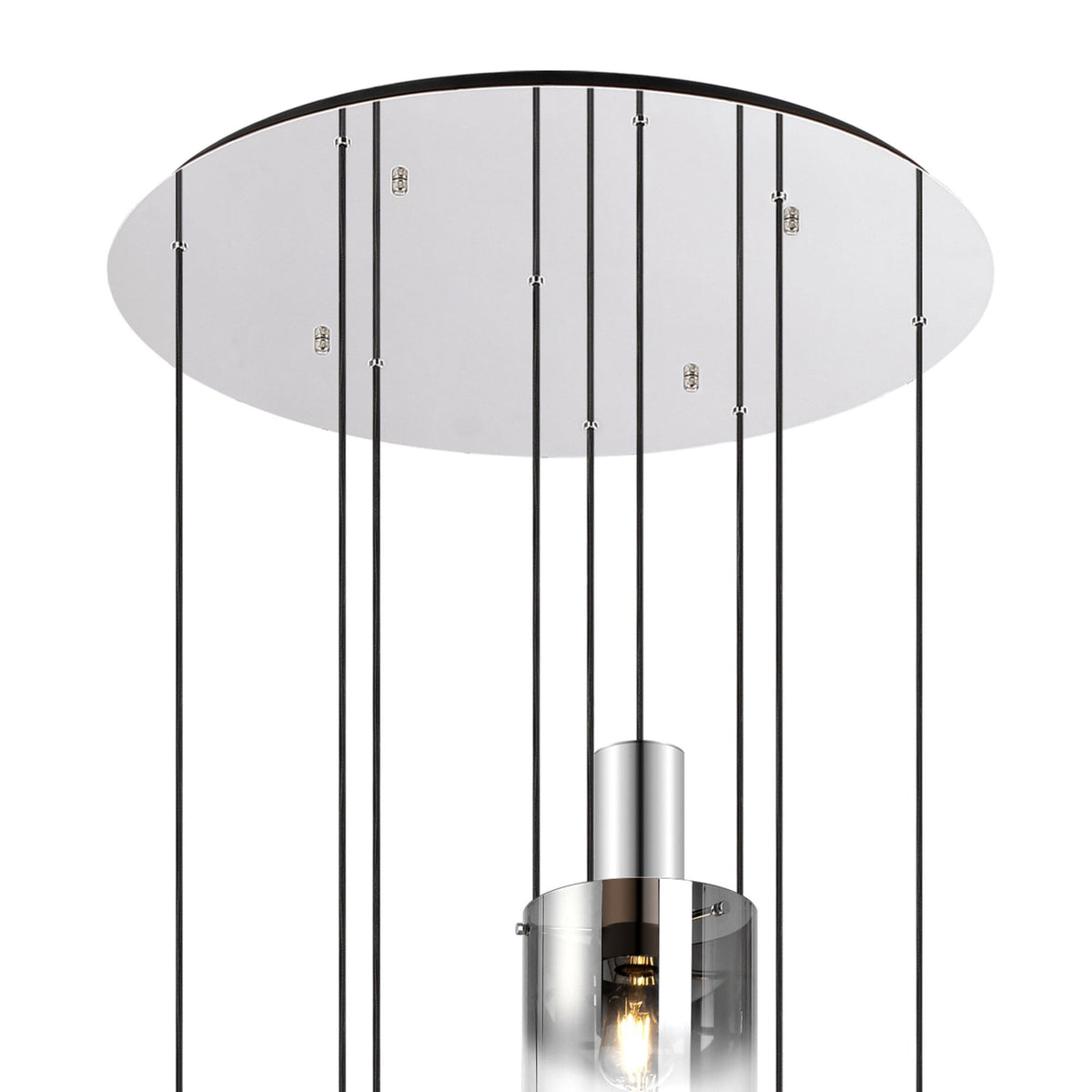 Belstone 9 Drop Round Pendant in Polished Nickel & Black with Smoke Fade Glass