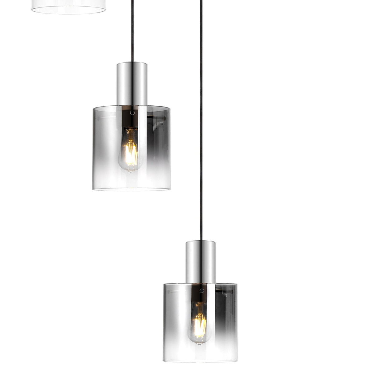 Belstone 9 Drop Round Pendant in Polished Nickel & Black with Smoke Fade Glass